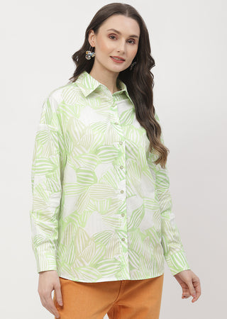 Madame Abstract Print Lime Green Regular Shirt