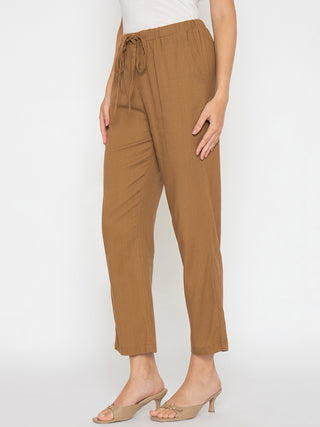 Madame Straight Fit Brown Rayon Blend Trousers