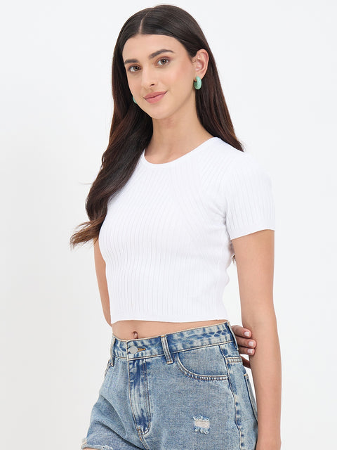 Madame Off White Knitted Crop Top