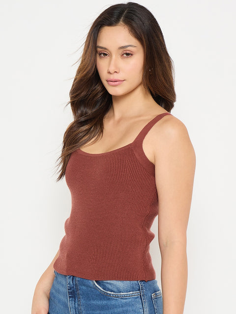 Madame Camisole Neck Rust Knit Crop Top