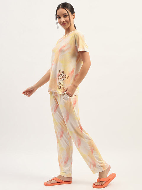 mSECRET Typography Detailing Yellow Top with Printed Pyjama and Shorts