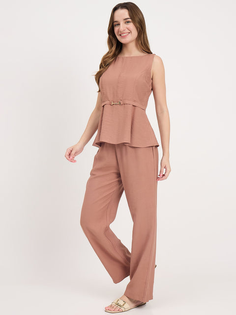 Madame Clay Rayon Tencel Peplum Sleeveless Co-ord Set