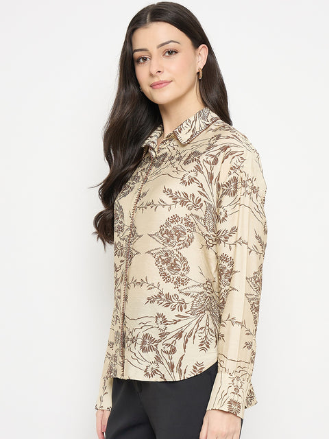 Madame Beige Rayon-Nylon Printed Shirt