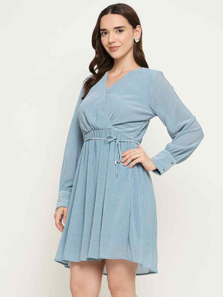 Madame Surplice Neck Blue Mini Dress