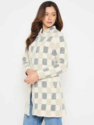 Madame Colorblock Mandarin Collar Long Cardigan