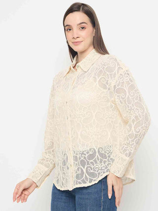 Madame Dori Embroidered Off White Cotton Shirt