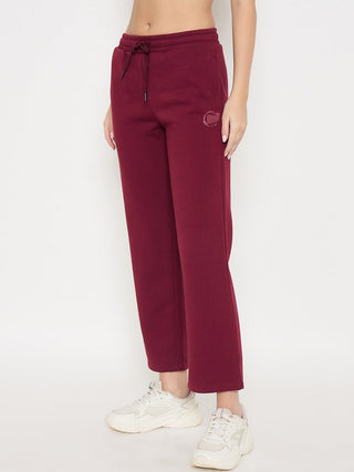 Madame Typography Print Wine Red Cotton Blend Track Bottoms