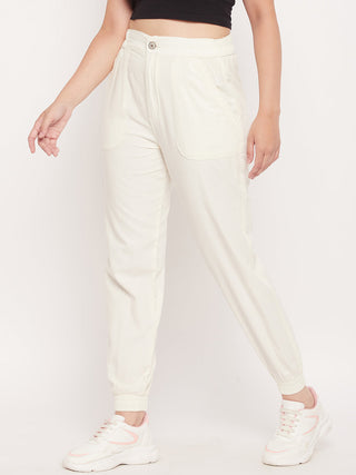 Madame White Elasticated Cotton Joggers