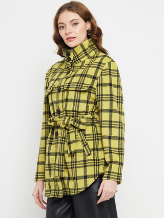 Madame Chequered Stand Collar Yellow Shacket