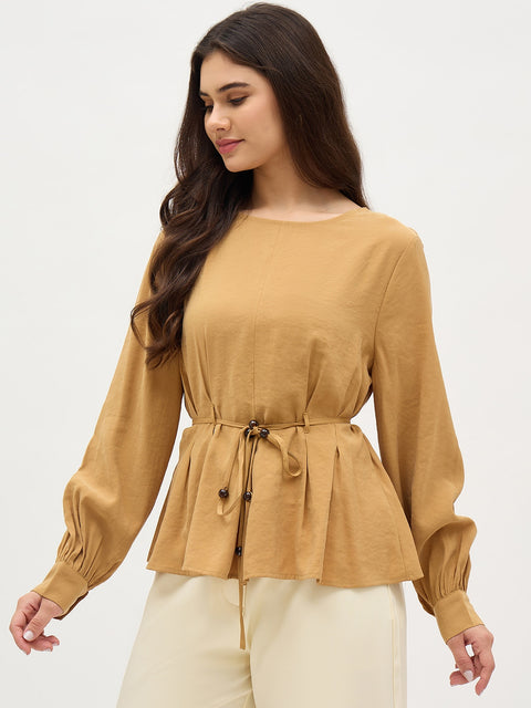 Madame Mustard Blouse With Bead Belt Detailing