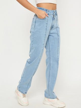 Madame Pintuck Detailed Bright Blue Cotton Blend Jeans