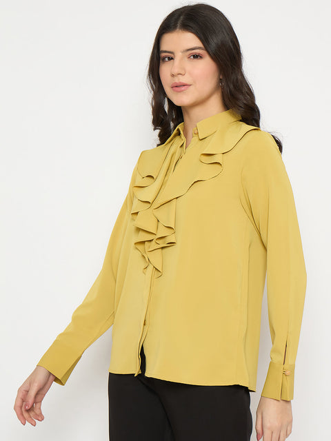 Madame Ruffle Collar Solid Yellow Shirt