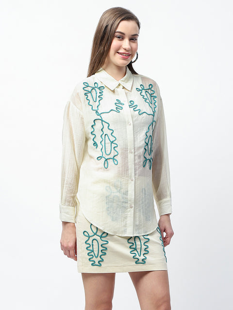 Madame Embroidered Tencel Blend Off White Shirt