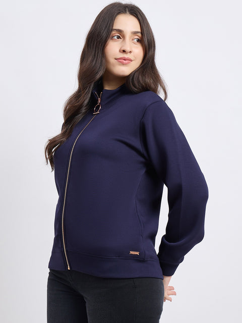 Madame Solid Dark Navy Sweatshirt