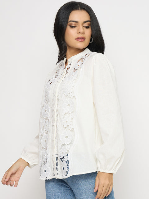 Madame Lace Detail Off White Cotton Top