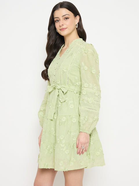 Madame Floral Applique Belted Short Dress