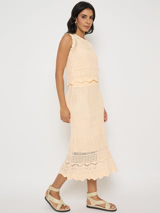 Madame Shanaya Kapoor Semi Sheer Top and Skirt Peach Cotton Co-ord Set