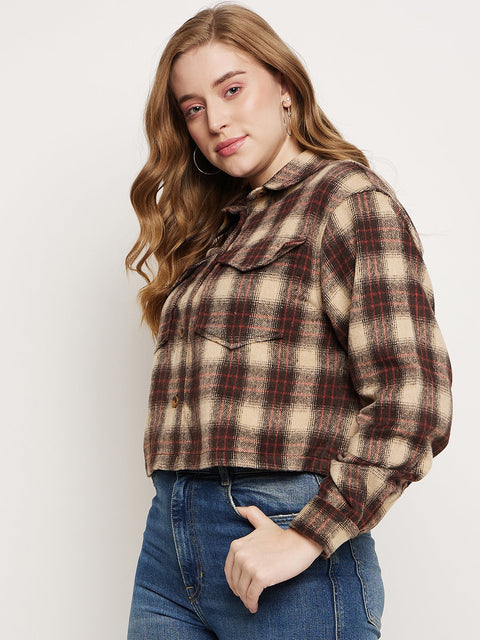 Madame Brown Plaid Crop Shacket