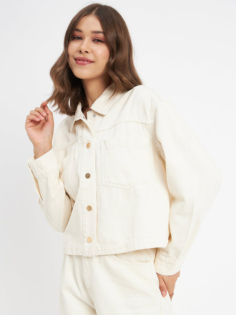 Madame Solid Off-White Denim Jacket