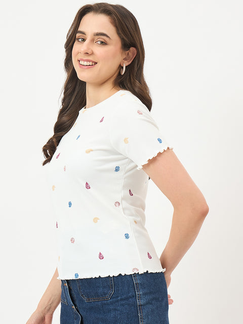 Madame White Stretch Half-Sleeve Top