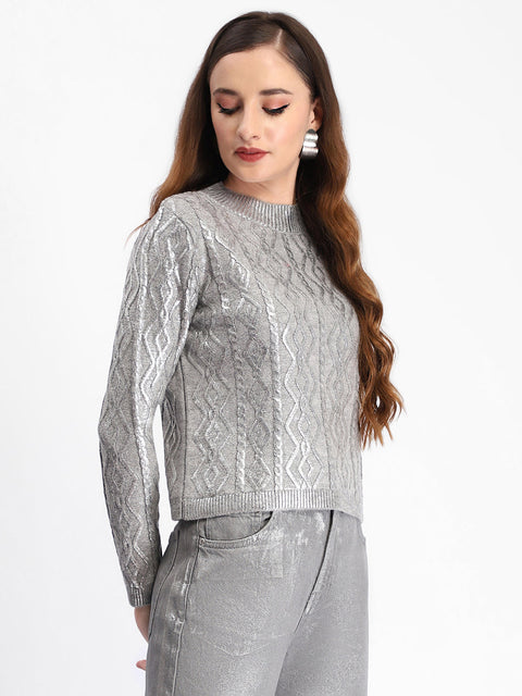 Madame Metallic Cable Knit Grey Sweater