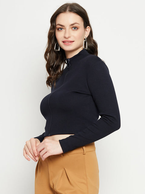 Madame Dark Navy Ribbed Crop Top