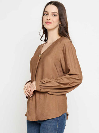 Madame Gold Button Detail Chocolate Brown Top