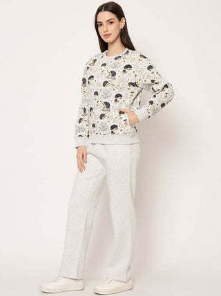 mSECRET Allover Printed Ecru Colour Sweatshirt