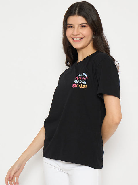 Madame Front and Back Graphic Print Black Sinker T-shirt