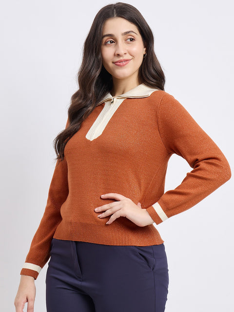 Madame Orange Contrast Trim Knit Top