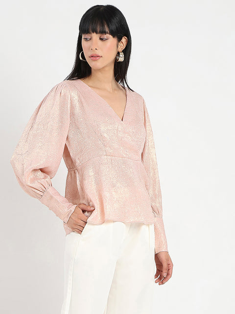 Madame Textured Pleat Detail Cinch Waist Peach Top