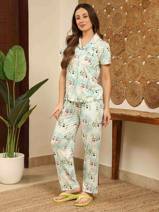 mSECRET All Over Print Top and Bottom Mint Green Night Suit