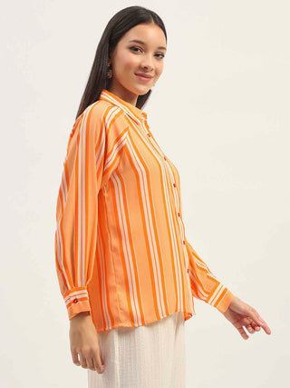Madame Stripes Printed Orange Shirt