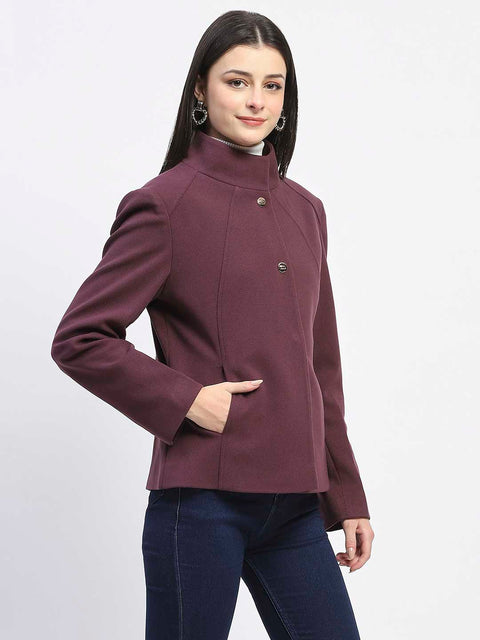 Madame Textured High Neck Mauve Short Coat