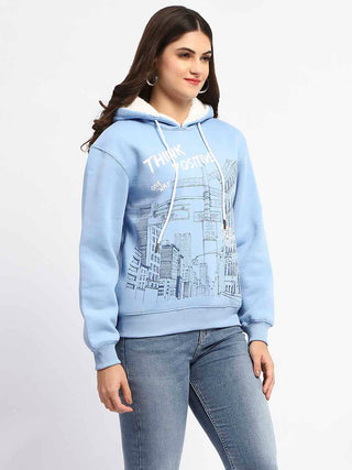 Madame Powder Blue Graphic Printed Hoodie Sweatshirt