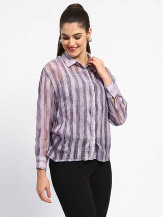 Madame Striped Collared Purple Shirt