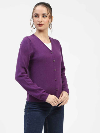 Madame V-Neckline Button-Up Plum Cardigan