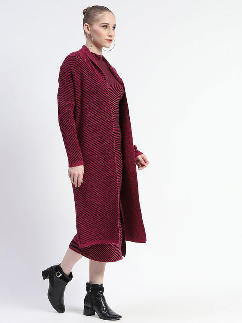 Madame Diagonal Stripe Magenta Shrug And Midi Dress Co-Ord Set