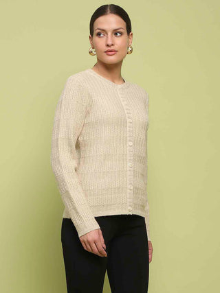 Madame Cable Knit Buttoned Beige Cardigan
