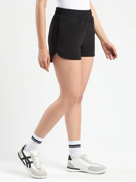 mSECRET Typography Print Black Cotton Blend Shorts