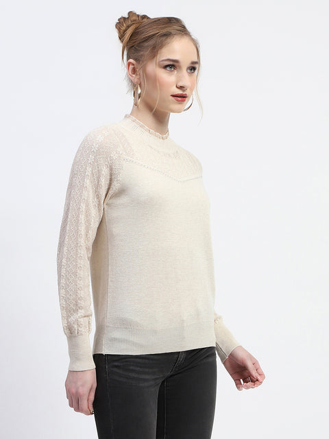 Madame Crew Neck Beige Knit Top