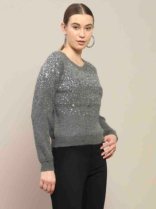Madame Sequin Adorned Dark Grey Sweater