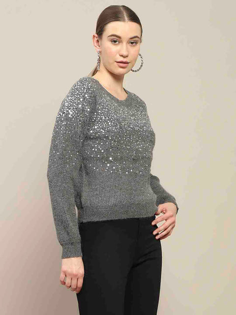 Madame Sequin Adorned Dark Grey Sweater