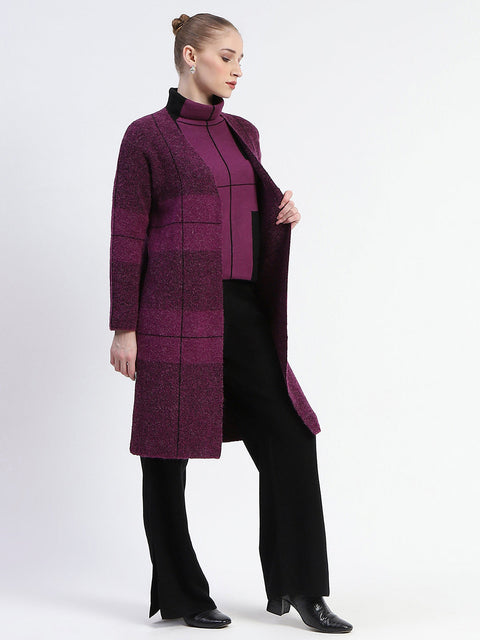 Madame Dark Purple Gingham Print Shrug With Top And Bottom Co-Ord Set