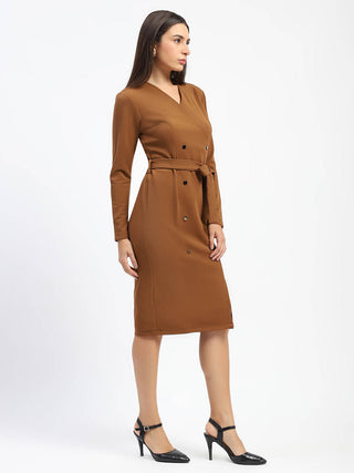 Madame Belted Buttoned Brown Dress
