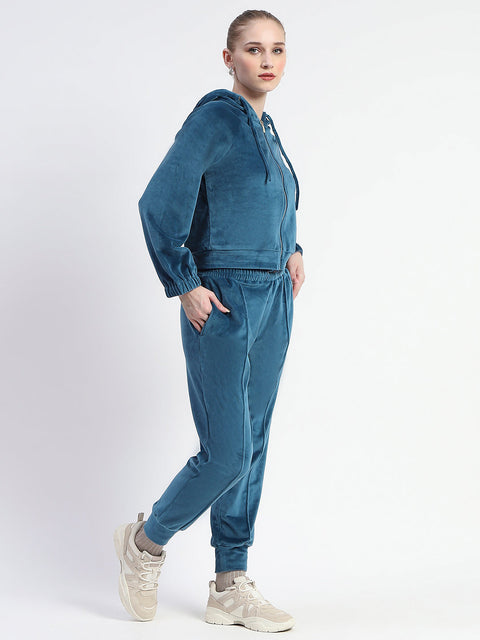 Madame Teal Zipped Sweatshirt With Tube Top And Elasticated Bottoms