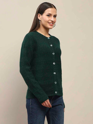 Madame Cable Knit Buttoned Bottle Green Cardigan