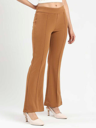 Madame Side Zipper Flared Coffee Brown Knitted Moss Trousers
