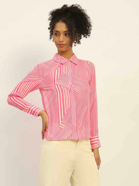 Madame Geometric Striped Pink Shirt