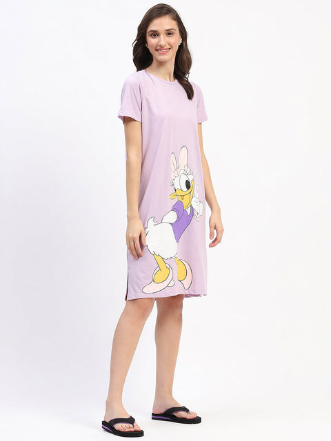 mSECRET Disney Graphic Print Cotton Lilac Sleep Shirt Dress